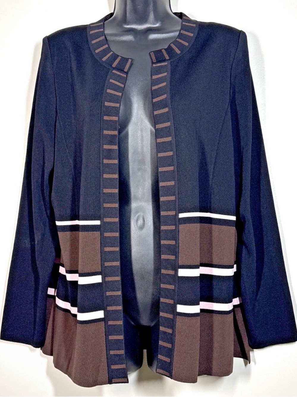 Misook Jacket Womens M Cardigan Open Jacket acrylic blend Knit Open stripe